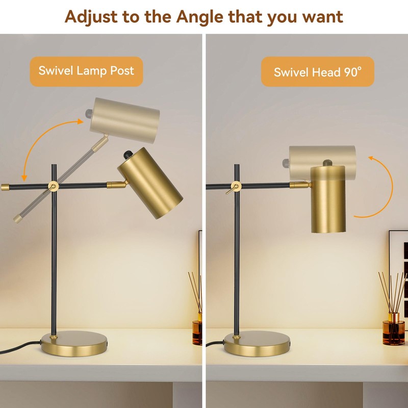 Folux Modern Industrial Working Table Lamp, Minimalist Desk Lamp, Gold