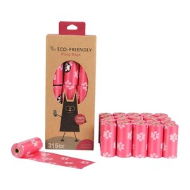 Pet Poop Bags, Pet Waste Bags, Biodegradable, Extra Thick and Leak-Proof, for Dogs and Cats, for Pets. 21 Rolls (Pink Paw)