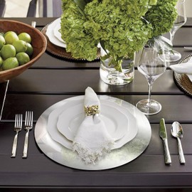 KesaPlan 50PCS Round Silver Placemats, 13" Disposable Paper Placemats for Dining Table, Mirrored Silver Charger Place Mat for Kitchen Banquet Table Setting Wedding Birthday Dinner Party Decor