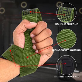 ‎Quality Tech Field Wrist Straps for Weightlifting, Bodybuilding, Strength Training & Deadlifts - Anti-Slip Lifting Straps with Cushioned Wrist (Army Green)