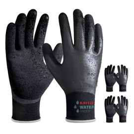 KAYGO Waterproof Work Gloves for Men and Women with Double Latex Coating, Non-Slip Good Grip for Garden Car Washing Fish Cleaning (Black, XL, Size 10, 3 Pairs)