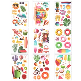 lasuroa 9 Sheets Summer Window Clings, Double-Sided Removable Hawaiian Beach Window Stickers Reusable Anti-Collision Static Glass Decals Ideal Decorations for Home Office Parties