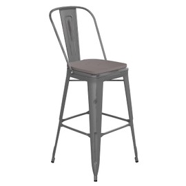 Flash Furniture Lincoln Commercial Indoor Metal Bar Stool - Clear Coated Metal Frame - Gray Polystyrene Seat - 24 Inches High - Vertical Slat Back
