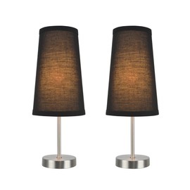 Aspen Creative 40084-3, 2-Pack Set-1 Light Candlestick Table Lamp, Contemporary Design in Satin Nickel, 14 1/4" High, Black