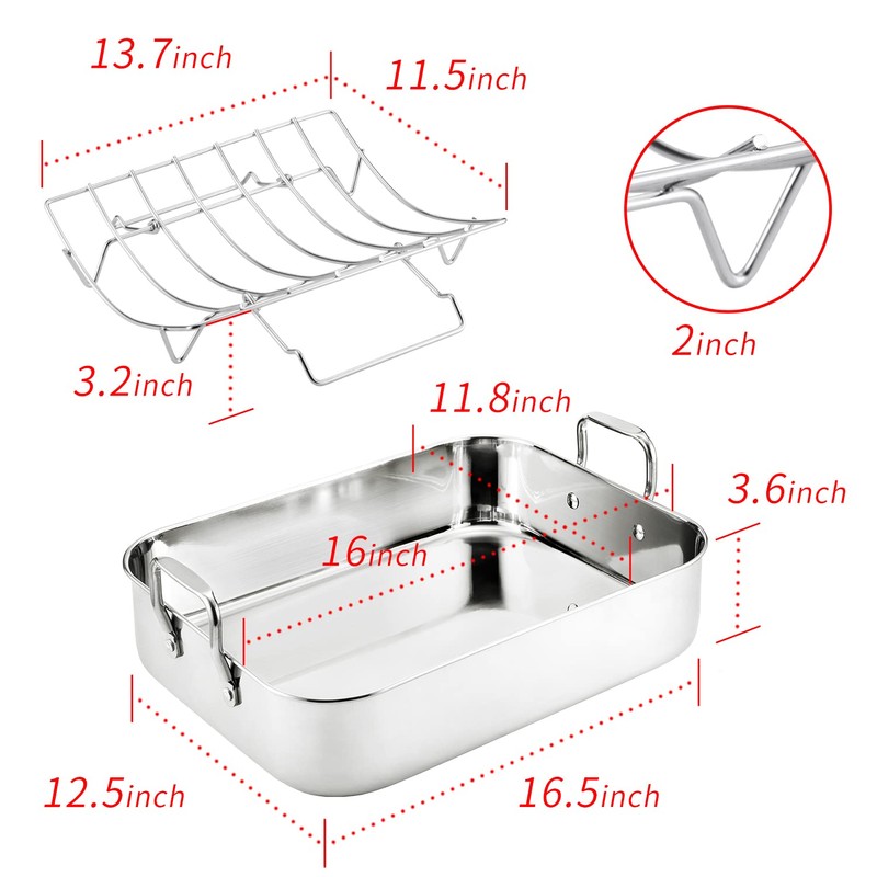JY COOKMENT Roasting Pan with Baking Rack, 16.5 Inch Stainless