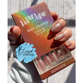 Red Aspen Press On Nails Nail Dashes Medium Almond Shiny Glitter Jordan's Gown