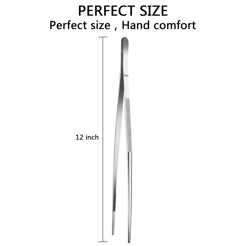 12-inch Stainless Steel Culinary Tweezers with Precision Serrated Tips -