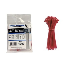 Kable Kontrol Red Zip Ties 4 Inch 1000 Pcs, 18 Lbs Tensile Strength, Self-locking Nylon Colored Cable Ties Wire Wraps for Indoor or Outdoor Use