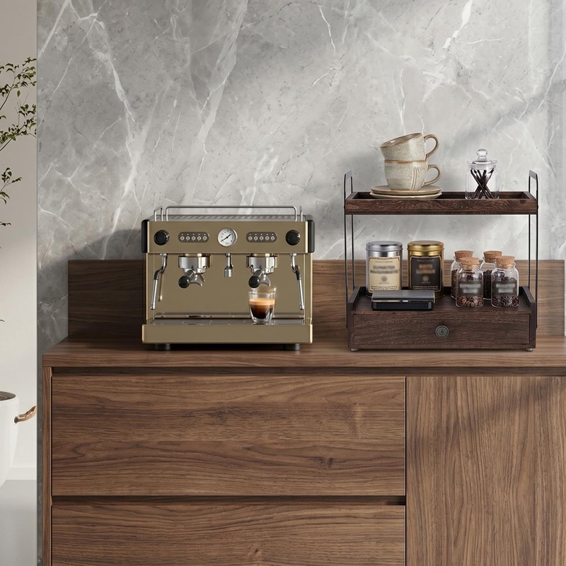 2-Tier Bathroom Counter Organizer with Drawer, Wooden Vanity Countertop Organizer