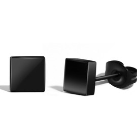TGNEL Square Black Mens Earrings Titanium, Fashion Geometric Hypoallergenic Stud Earring for Men Sensitive Ears Polished