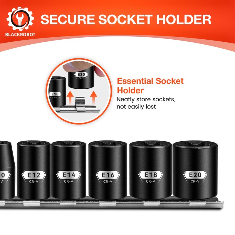BLACKROBOT E Torx & Star Socket Set With Rail, 11-Piece
