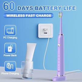 JTF Sonic Cepillo de dientes eléctrico – con estuche de viaje y 6 cabezales de cepillo, cepillos de dientes de carga rápida para 60 días de duración, 