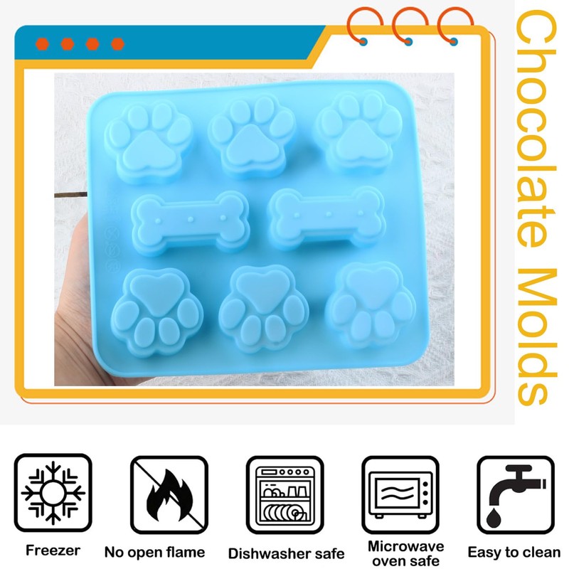 YIMINGMOLD 2pcs Puppy Paw and Bone Silicone Chocolate Molds For