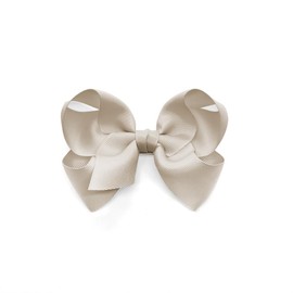 Bownita Girl's' Classic Handmade Grosgrain Hair Bow, Snag-free, No-Slip, Medium Size (Taupe)