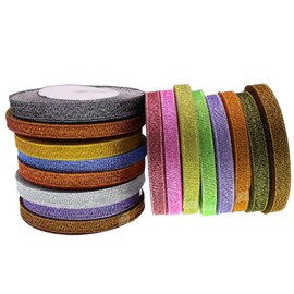 Assorted Glitter Metallic 3/8" Sparkly Fabric Ribbon for Gift Wrapping, Party Decoration, Hair Bows 400yards