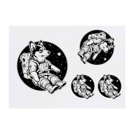 4 x 'Astronaut Corgi in Space' Temporary Tattoos - Water Resistant, Skin-Safe, Non-Toxic Transfers, Mixed Sizes (TO00071888)