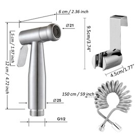 Hand Held Bidet Sprayer - Stainless Steel Sprayer Shattaf Toilet Bidet Shower Head for Bathroom Sink or Toilet - with 59in ABS Flexible Telescopic Shower Hose and Bracket Holder