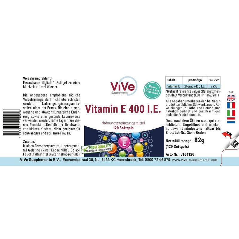Vitamin E 400 IU - 120 Softgels for 120 Days
