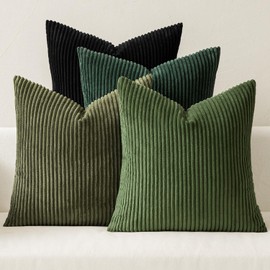 MIULEE Boho Farmhouse Throw Pillow Covers 18x18 Inch Set of 4 Mordern Neutral Green Cushion Covers Soft Corduroy Nordic Home Decor for Spring Couch Bed Sofa Living Room Green-Black