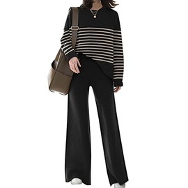 ETCYY NEW Womens Elegant Lounge Sets Knitted Sweatsuit Sets 2 Piece Outfits with Sweater Tops and Wide Leg Sweatpants