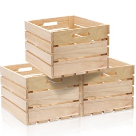 Henndaan 3 PCS Extra Large Wood Crates Box for Storage 16 x 12 x 9.5 Inches Unassembled Natural Wooden Crates with Handle Decorative Nesting Container for Display Rustic DIY Home Laundry (Wood Color)