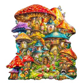 Jollitot Wooden Puzzles Adults, Mushroom Wooden Puzzles 260 Pieces, Unique Animal Shaped Wood Challenging Jigsaw Puzzles Gifts for Adults, 13.3x12.5in Christmas Decor
