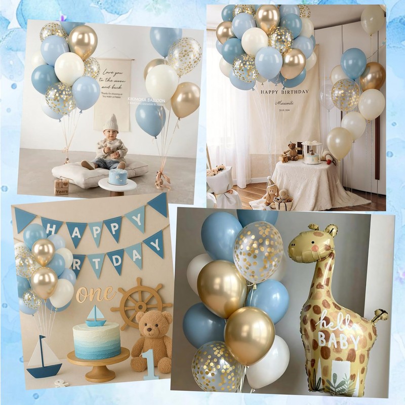 Dusty Blue Balloons, 62PCS Birthday Balloons Pack 12 Inch