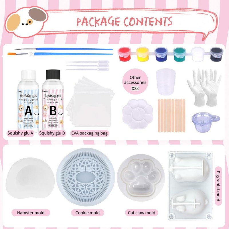 Anergoo Taba Squishes Kit with Pig Bunny Silicone mold Cookie