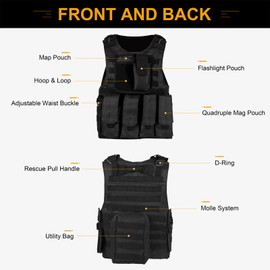 Aythwnyn Tactical Vest Set for Men - Airsoft Paintball Gear and Equipment with Helmet, Cup Cover, Gloves & Visor (Black, 6-Piece Kit)