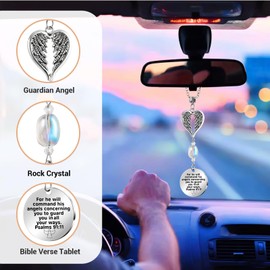 Angel Car Charms Rear View Mirror Accessories Christian Car Jewelry,Guardian Angel Hanging Ornament,Bible Religious Gifts,Rear View Mirror Accessories for Women Teen Girls Friends(Psalm 91:11)