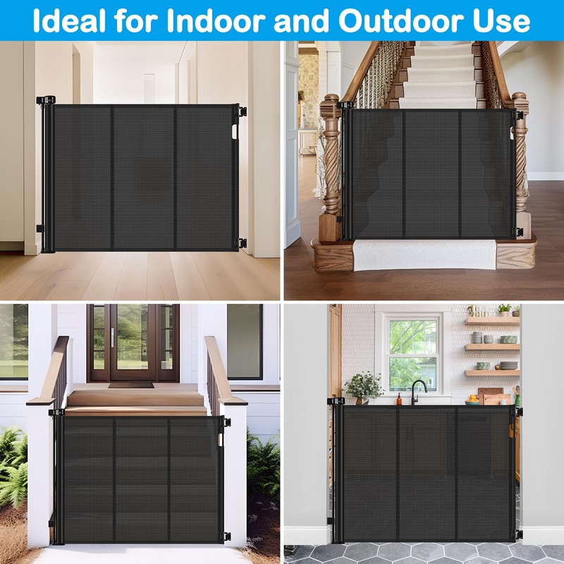 Reinforced 42 Inch Extra Tall Retractable Dog Gate with Reinforced