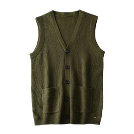 Men's Sweater Vest V-Neck Sleeveless Knitted Cardigan DXL Big and Tall Vest_Olive_Medium