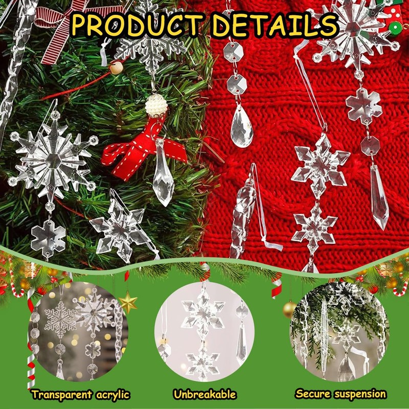 GXGM 10 Stück Christbaumschmuck Eiszapfen Anhänger, Acryl Deko Weihnachtsbaum, Acryl