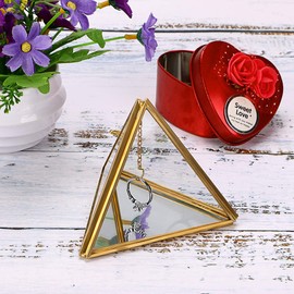 Hipiwe Jewelry Ring Display Holder - Glass Ring Holder Geometric Glass Ring Jewelry Box Wedding Ring Bearer Gift Box Hanging Prism Ring Stand Proposal Ring Display Case (Triangular pyramid)