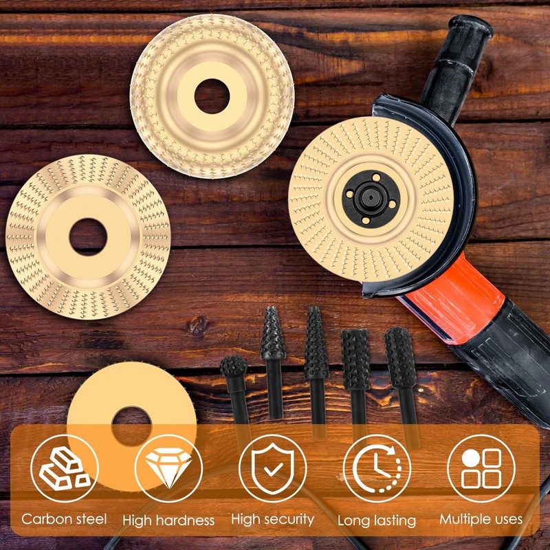9Pcs Wood Carving Disc and Rotary Burr Rasp Set With