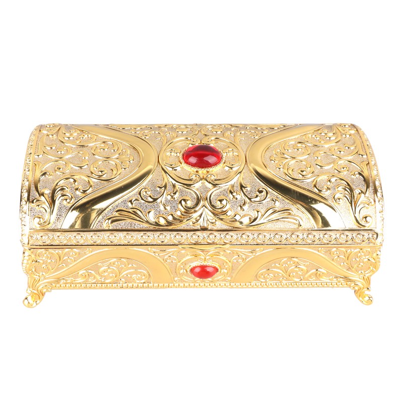 Vintage Metal Jewelry Box Rectangle Delicate Pattern Trinket Box with