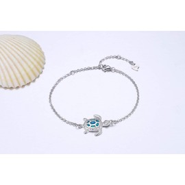 Blue Opal Sea Turtle Bracelet Sterling Silver Sea Turtle Bracelets Jewellery for Women Gifts 4 Level Adjustable Bracelet, Sterling Silver 925 Sterling Silver Blue Opal, Blue Opal