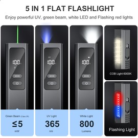 WeteamnoI 5 IN1 Rechargeable EDC Flat Flashlight, PRO Flashlight with Green Beam, UV and White LED Combo, High Lumens Pocket Lights with Magnet, LT010 Four Sources Perfect for Checking Work (Black)
