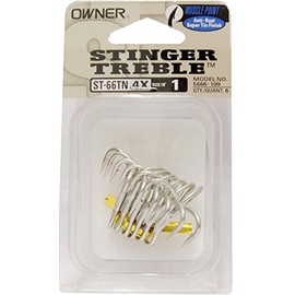 Owner ST-66 Treble Hooks, Catfish Triplets, Sea Triplets, Predator Triplets, Fishing Hooks for Catfish Fishing & Sea Fishing, Size/Package Contents: Size 1/6 Pieces