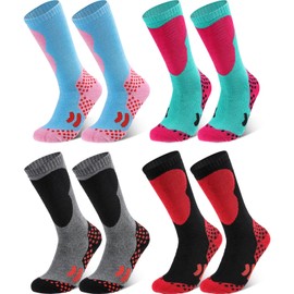 Geyoga Kids Ski Socks 4 Pairs Winter Warm Long Knee Snow Skiing Snowboard Skating Socks for Boy Girl Christmas Activities (Vintage Pattern)