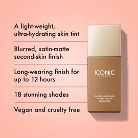 ICONIC LONDON Super Smoother Blurring Skin Tint | Light to Medium Coverage, Hydrating, Ultra-Lightweight Tinted Moisturizer, Cruelty-Free, Vegan Makeup (Neutral Tan) 1.01 Fl oz