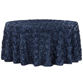 CVL 1 Pc, Wedding Rosette Satin 120" Round Tablecloth - Navy Blue for Baby Showers, Quinceaneras, Birthday Celebrations & Special Occasion