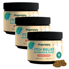 DogSuppy DogSuppy Itch Relief Probiotics For Dogs - Stop Itching, Paw Licking & Grass Eating, Relieve Allergies & Yeast, 100% Natural, Supports Gut & Immunity, Without meat, Includes Dental Sticks [3-Pack]