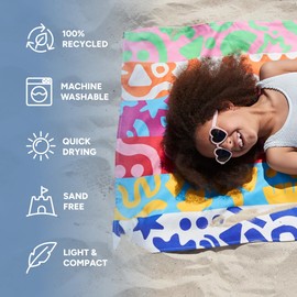 Dock & Bay Beach Towel - Quick Dry, Sand Free - Compact, Lightweight - 100% Recycled - Includes Bag - Power of Positivity, Medium (130x70cm, 51x27)