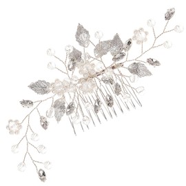 Silber Kristall Stirnband, Blume Blatt Kopfschmuck, Hochzeit Haarschmuck für die Braut, Flower Hochzeit Haarkämme, Silver Pearl Bridal Headpiece, Perlen Leaf Hair Accessoires für Frauen und Mädchen