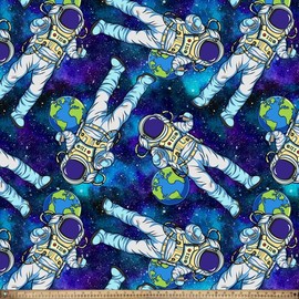 Astronauts in Outerspace Anti-Pill Premium No-Sew Throw Fleece Fabric Kit (72x60)