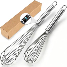18/10 Stainless Steel Large Whisk Set of 2, 15.5 inch Heavy Duty Long Whisk and 12 inch Whisks, Suitable for Deep Pots or Big Bowl, Mixing, Beating, Blending