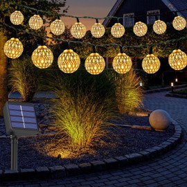 EHIOG Solar Lichterkette Aussen 7M 50 LED – IP65 Wasserdichte Lichterkette Außen mit 8 Modi, Kugel Design, Solarbetrieben für Garten, Balkon, Terrasse, Hochzeit, Party, Warmweiß [Energieklasse F]