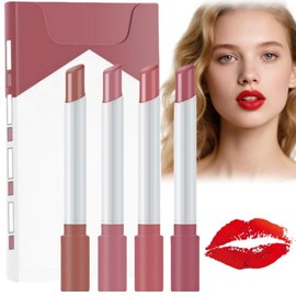 4PCS Plumping Lipstick Set,Plumping Lip Gloss Set,High Pigmented Velvety Nude Lipstick,Lipsticks for Women Long Lasting,Waterproof L/ip Stick Set,Effective Lipstick Set,Plu/mping Li/p Balm for Women