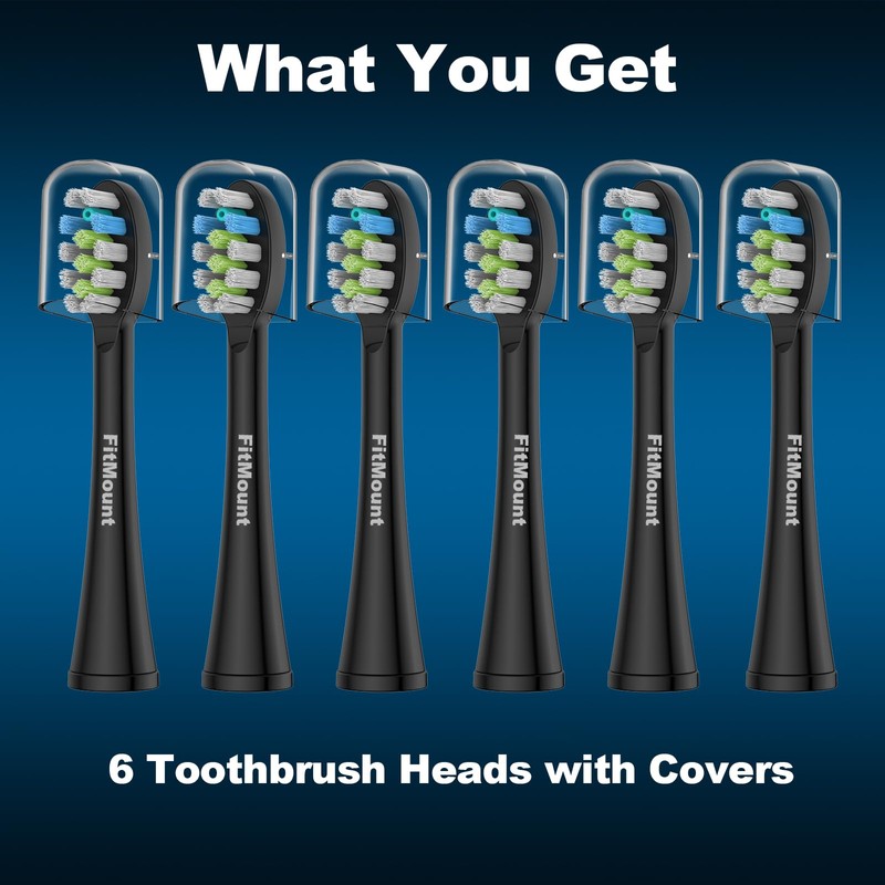 FitMount 6 Pack Toothbrush Replacement Heads Compatible with WaterPik Sonic
